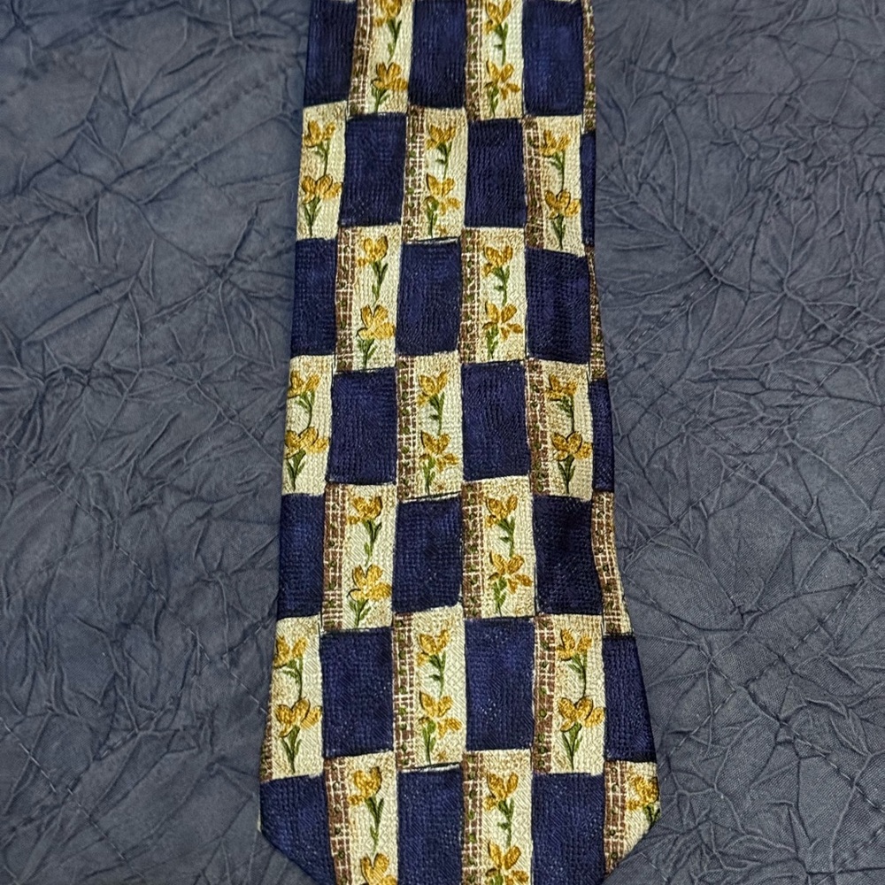 Vintage Colours by Alexander Julian Silk Tie Checkerboard Floral 90s Retro EUC